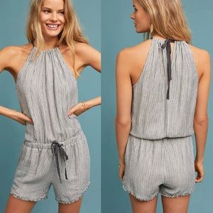 Anthropologie Cloth & Stone Susanna‎ Romper White and Grey Stripe Size XS